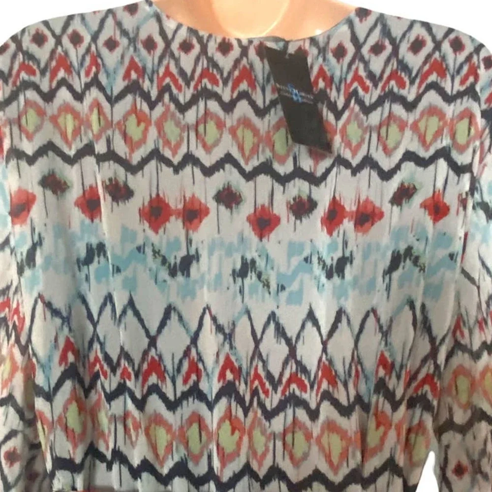 Steve Harvey Southwest Print Off-White Chiffon Office Casual Wedding Guest Dress - Picture 10 of 13